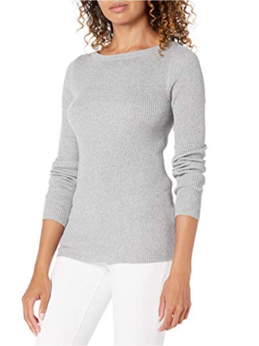 Slim-Fit Lightweight Long-Sleeve Boatneck Cotton-Blend Rib Sweater Pullover